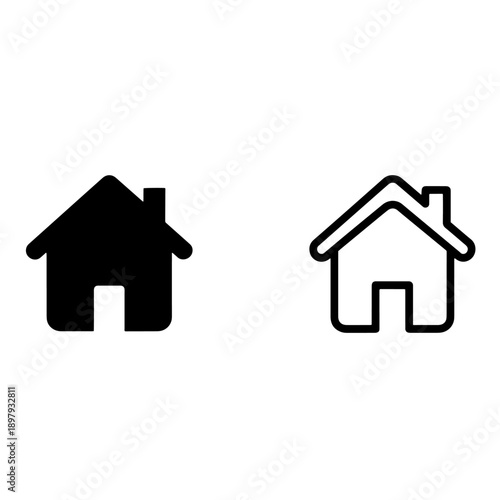 Home and house icons set in flat solid and outline styles for real estate or homepage navigation