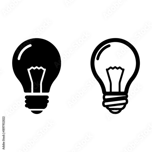 Vector light bulb icons with zigzag filament for creative concept and bright idea symbols