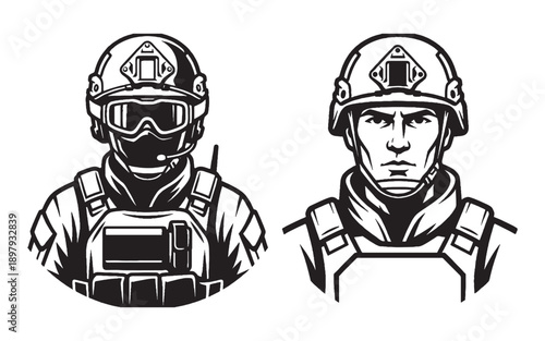 Military Soldier or Mercenary Mascot Character Set