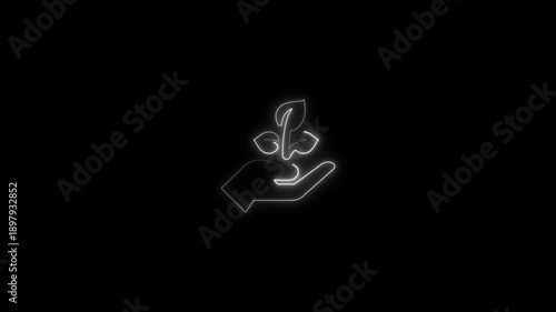 Wallpaper Mural Glowing neon hand holding delicate plant seedling growth in dark background eco friendly sustainability concept futuristic minimalist outline Torontodigital.ca