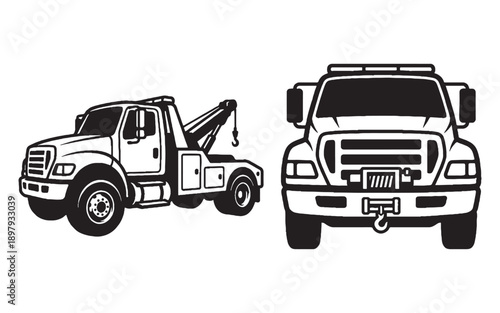 Tow Truck Service Vehicle Front and Side View
