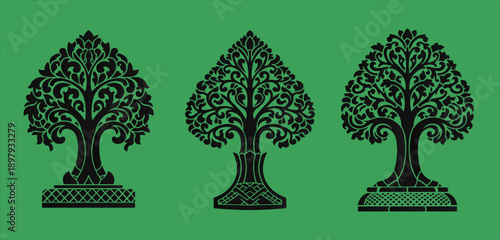 Elegant Decorative Tree Silhouettes Collection - Asian Ornamental Designs