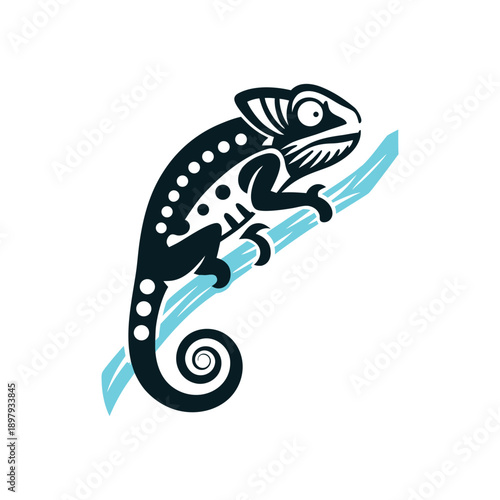 Stylized Chameleon Vector Icon on Branch
