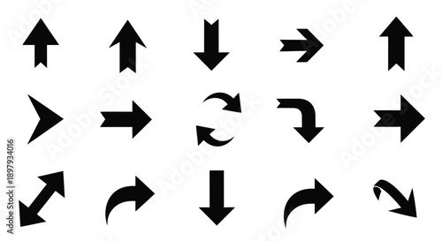 Collection of black arrow symbols indicating various directions and movement