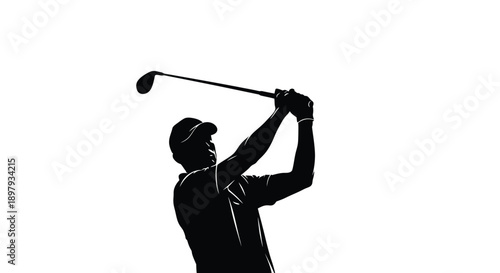 Silhouette of a professional golfer completing his powerful swing with a driver against a bright background