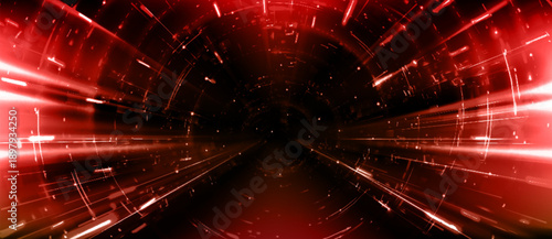 Tech background with neon green light tunnel. Vector realistic illustration of abstract texture inside glass tube portal, futuristic space teleport perspective, modern technology presentation template