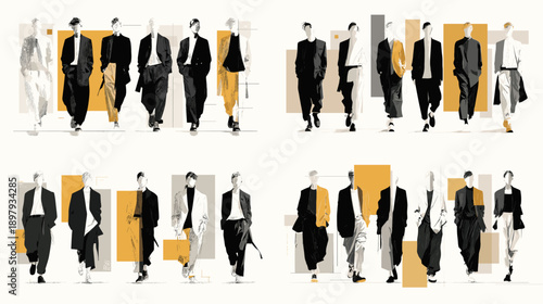 Stylish fashion silhouettes of people in modern outfits. Creative illustration set ideal for editorial design branding presentations posters and lifestyle graphic projects.
