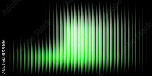 Dark green neon gradient ribbed glass. Vector ribbed glass texture background. Mesh gradient. acrylic ribbed bath surface. Reeded glass background semitransparent overlay. Bath wall window