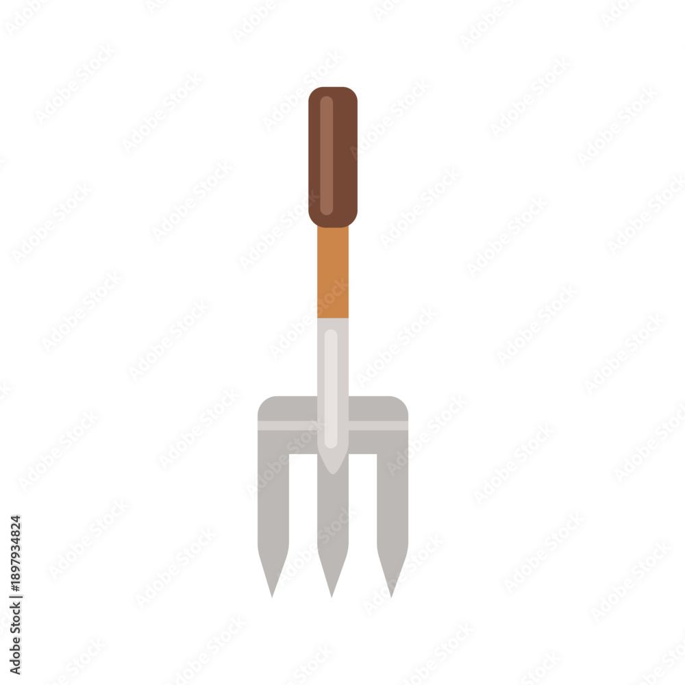 Fototapeta premium Flat Style Garden Hand Fork. Classic Garden Tool. Practical Gardening Tool. Garden Soil Fork. Handheld Garden Fork.