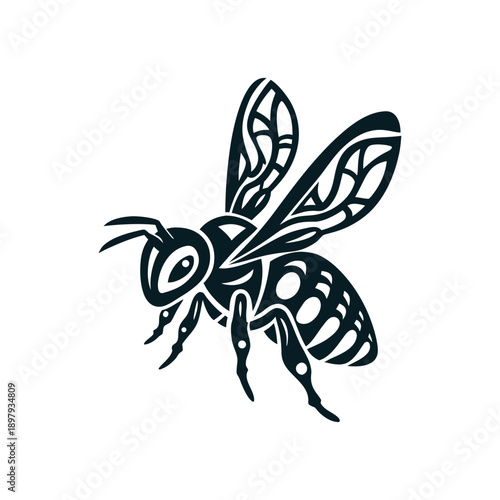 Stylized Bee Vector Icon - Tribal Design
