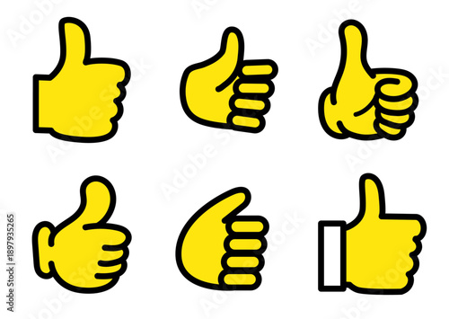 黄色い肌の、いいね評価用 グッドサイン線画アイコンセット Web・アプリUI向けシンプル素材