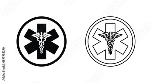 Star of life emblems Black and white variations of the emergency medical symbol