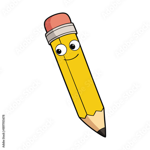 A classic yellow pencil with a smooth wooden body, pink eraser, and sharp graphite tip, symbolizing creativity, learning, and everyday writing on clean white space.