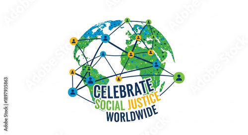 Celebrate social justice worldwide concept with globe and network connections