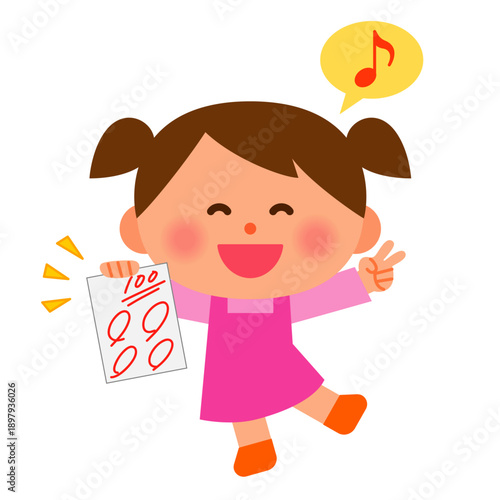 100点のテストに喜ぶ子供