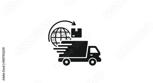 Global shipping and delivery a truck transporting the world icon