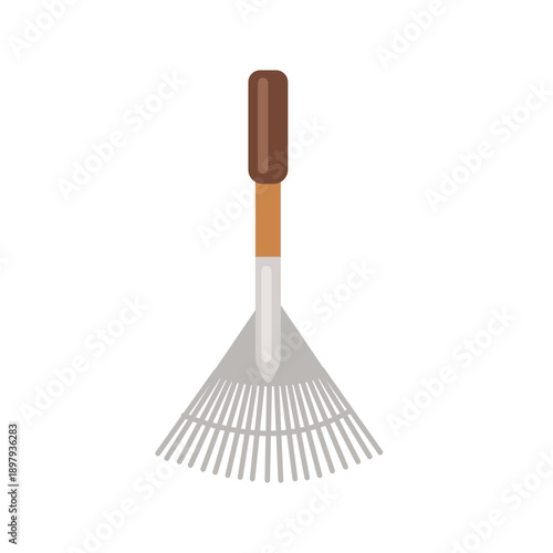 Flat Illustration of a Garden Leaf Rake. Gardening Leaf Rake. Outdoor Leaf Rake Tool. Gardening tools. 