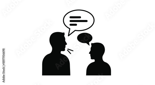 Two silhouetted figures engaged in conversation with a speech bubble