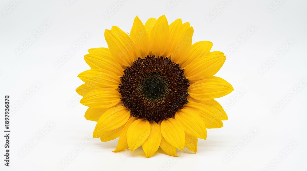 Obraz premium Bright yellow sunflower with vibrant petals and a dark center against a clean white background alpha channel with white background