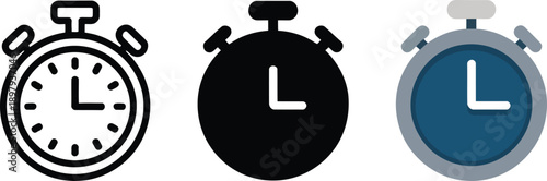 Three stopwatch icons in different colors and styles side by side