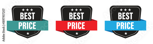 Best Price Guarantee Badge Set - Professional E-commerce Shield and Ribbon Vectors for Discounts, Sales Promotions, and Trusted Retail Branding