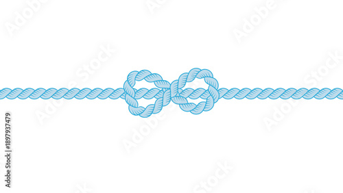 Blue Rope with Double Knot Isolated on White Background, Symbolizing Unity and Strength