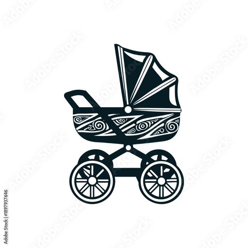 Polynesian Tribal Baby Stroller Vector Illustration