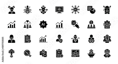 Business Icons: AI, Data Analysis, Teamwork, Finance, Strategy, Innovation