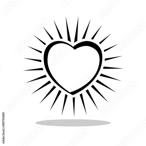 Heart sun sign icon with shadow