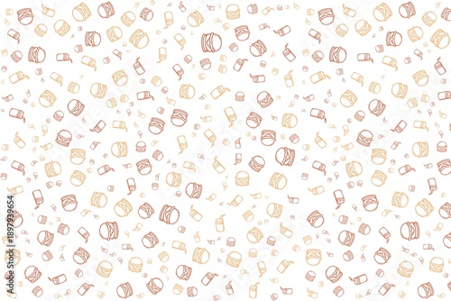 Colorful pattern of fast food icons on white background