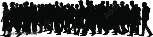 Extensive silhouette of a diverse crowd of people walking in a dense formation, representing a large gathering or event