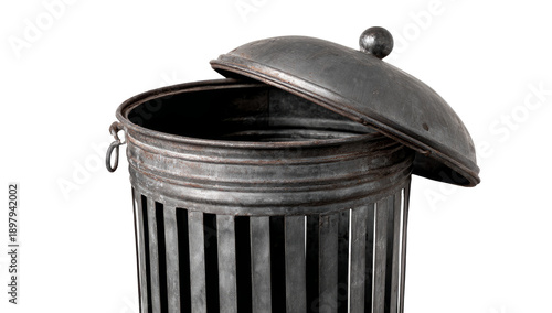 Wallpaper Mural Old Metal Trash Can with Lid Open in White Background Torontodigital.ca