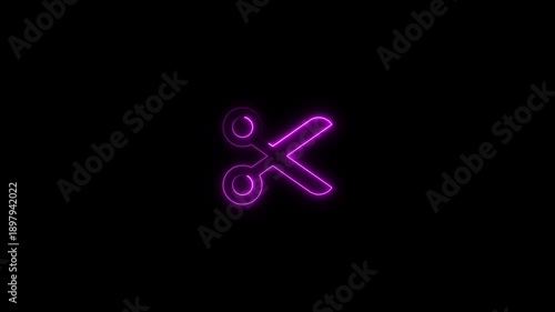 Wallpaper Mural Glowing neon scissors in vibrant purple light on dark background futuristic minimalist for editing cutting and creative projects Torontodigital.ca