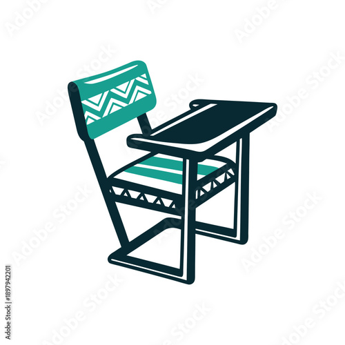 Stylish School Desk Vector Icon Illustration