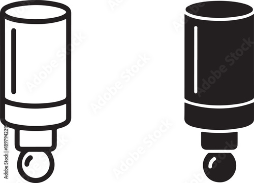 Roll-on bottle icons: outline and solid glyph for deodorant, markers, or cosmetics isolated on white background, illustration