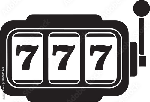 A vintage slot machine displaying three sevens, symbolizing a jackpot win or gambling success on transparent background