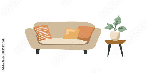 modern living room sofa with houseplant decoration