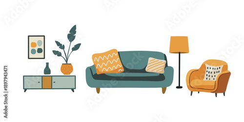 minimal interior living room with sofa armchair decor