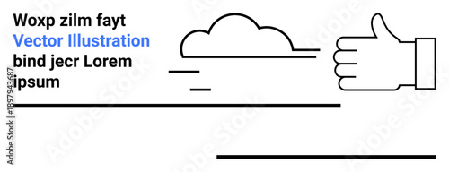 Business presentations, blog designs, educational materials, user interface design, branding assets, art projects. Line art of a hand gesture, cloud and placeholder text. Business presentations