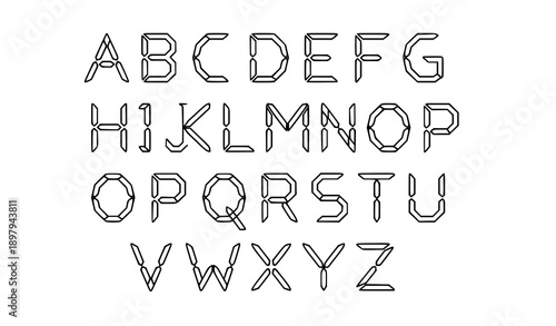Digital alphabet vector set A-Z 7-segment display
