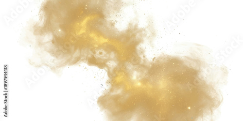 A light brown dust cloud effect with glowing particles isolated on a white background