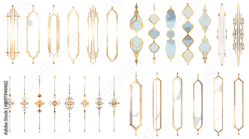 Elegant gold geometric frames and decorative borders with minimalist style. Luxury ornamental elements ideal for branding invitations logos certificates and premium graphic design projects.