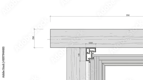 Architectural Detail: Window Frame and Wooden Beam Cross-Section