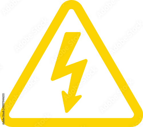 Yellow triangle warning sign with a lightning bolt symbol inside representing electrical hazard and danger isolated on white background
