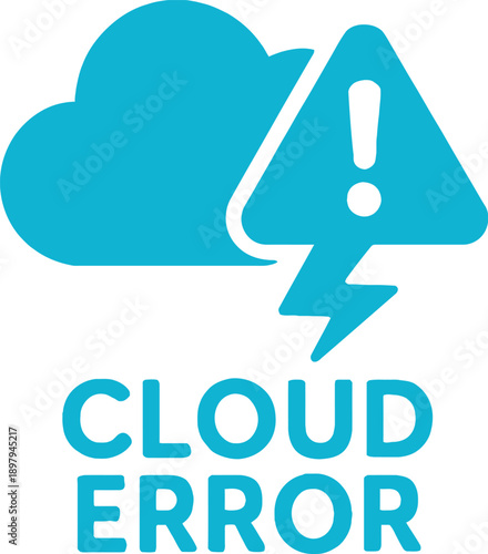Cloud error icon with exclamation mark and lightning bolt representing system failure or warning for technology and data services isolated on white background