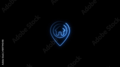 Wallpaper Mural Futuristic glowing location pin with house in dark background neon light outline digital map marker for real estate technology and smart home concepts Torontodigital.ca