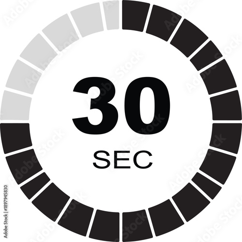 Countdown timer showing thirty seconds remaining with circular progress bar indicating time limit for business deadlines and sports events