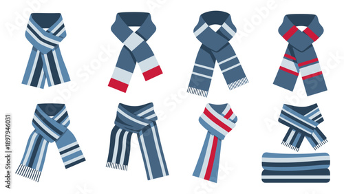 Collection of Winter Scarves: Cozy Knitted Accessories in Blue Tones