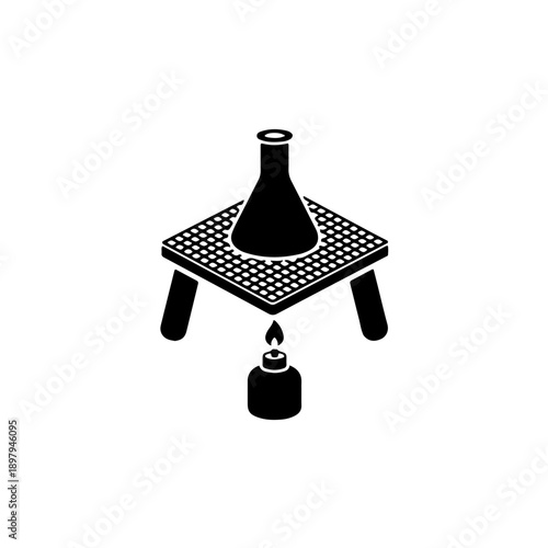 Complete Laboratory Heating Setup Icon - Tripod and Wire Gauze Boiling Process Illustration