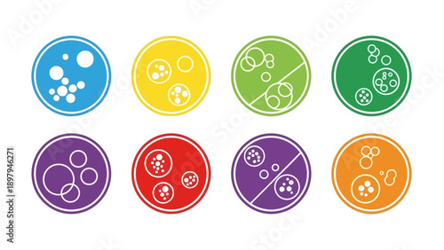 Colorful Petri Dishes with Bubbles and Cells - Science and Research Concept